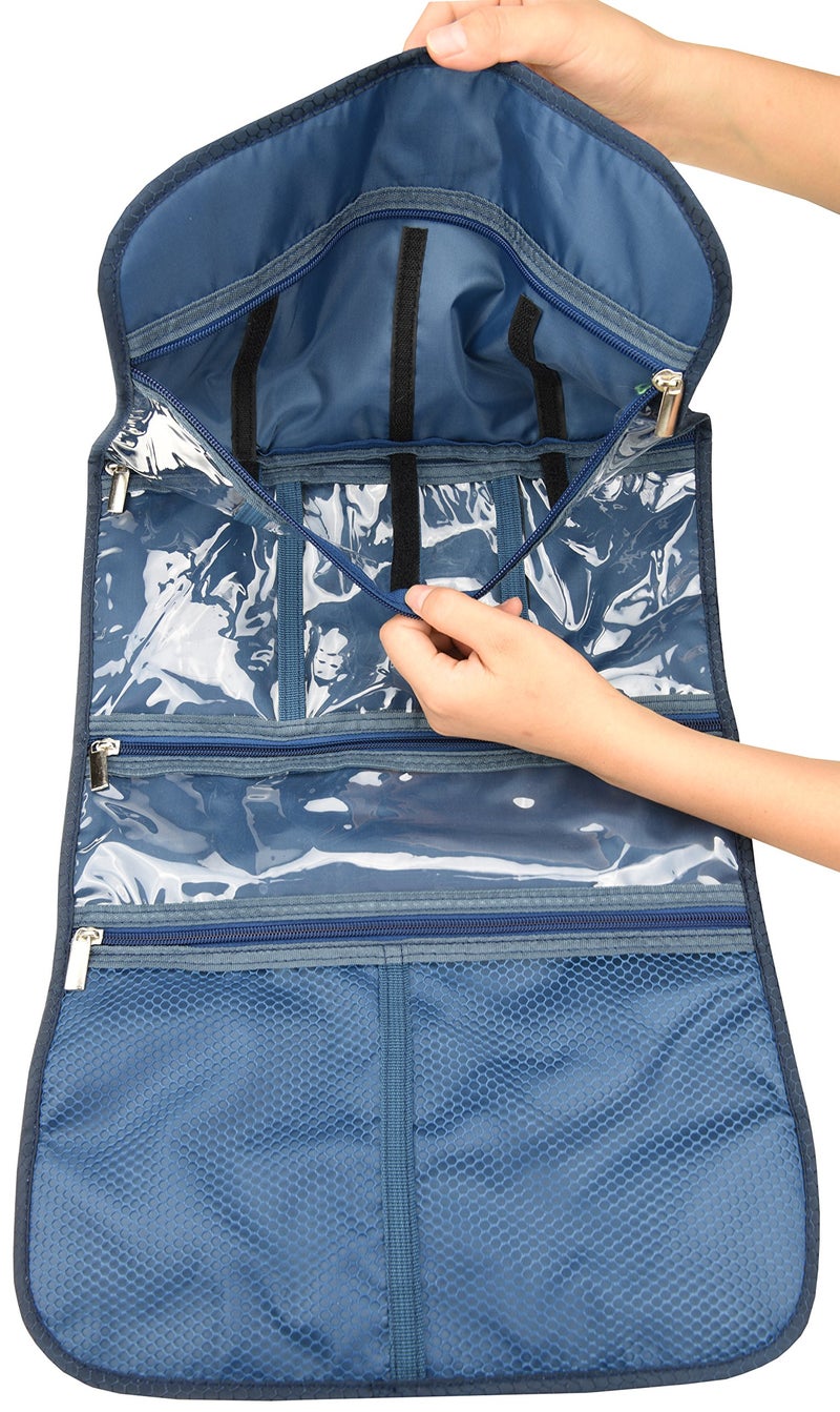 Freegrace Premium Hanging Toiletry Travel Bag - Cosmetic  Jewelry  Toiletry & Accessory Storage Organizer Bag  Large Size  Various Compartments (Dark Blue) - Image 4